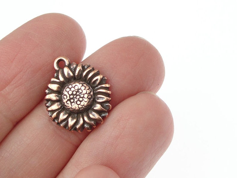 TierraCast SUNFLOWER DROP Antique Copper Charm Sun Flower Charm 17mm Copper Pendant Summer Fall Supplies P764 image 2