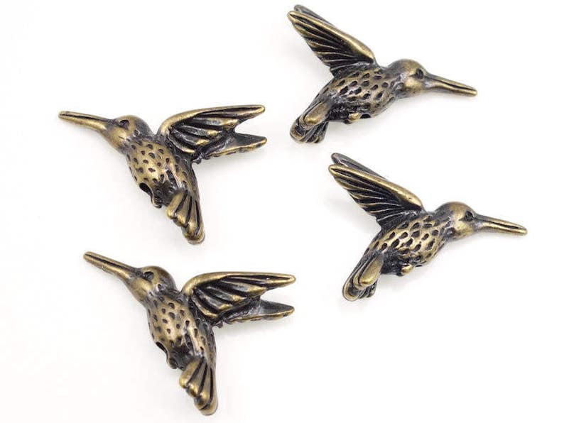 Hummingbird Beads Brass Beads Antique Brass Humming Bird Beads TierraCast Beads Tierra Cast Pewter Jewelry Beads Brass Oxide PA14 image 2