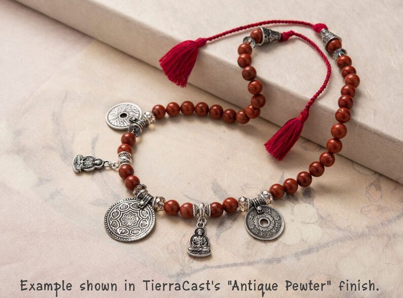 Antique Pewter Pendant for Meditation Jewelry TierraCast Eight Signs Pendant Ashtamangala Buddhism Medallion 26mm x 31mm P2420 image 7