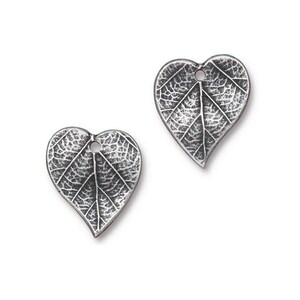 Dark Antique Silver Charms Double Sided Heart Leaf Charms 15mm x 17mm Autumn Leaves by TierraCast for Fall Jewelry Making P1715 image 4