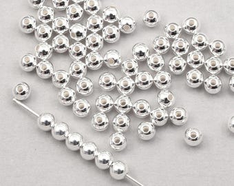 100 Pieces 3mm SILVER Plated Round Beads - 3mm Silver Beads Silver Ball Beads Spacers Metal Beads (FB133)