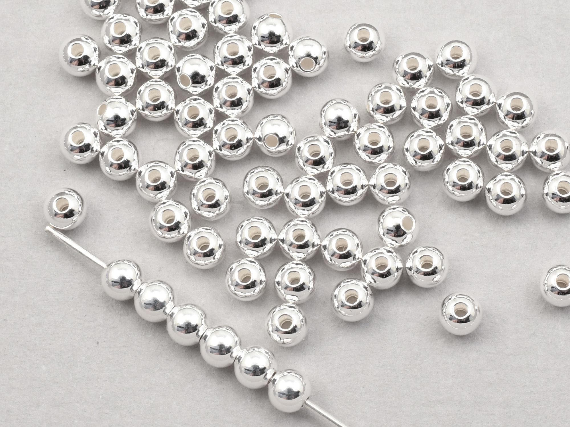 100個 3 mm シルバーメッキラウンドビーズ - 3 mm シルバービーズ 