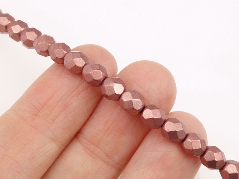25 6mm Pink Beads Fire Polish Czech Glass Beads METALLIC BLOOMING DAHLIA Vintage Rose Pink Jewelry Beads 6mm Round Faceted Czech Beads Bild 3