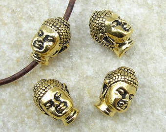 TierraCast Buddha Head Beads - Antique Gold Buddha Beads - Zen Yoga Buddhism (P778)