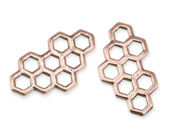 Encantos de panal - Enlaces de peine de miel de cobre antiguo TierraCast para la fabricación de joyas de verano - Encantos de joyería geométrica hexagonal (P1981)