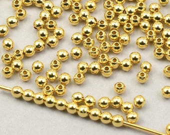 200 Pieces of 2mm Round Beads - BRIGHT GOLD Ball Beads - Bright Shiny Gold Plated Lightly Seamed Very Small Tiny Spacer Heishi Beads  #FB131