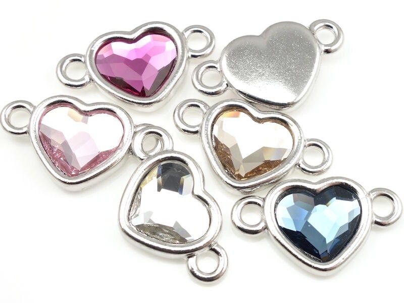 TierraCast Heart Charms, Bright Rhodium Silver, Swarovski Heart Crystal  Charms Qty 1 to 6 Tiny Drops, Valentines Day Charms