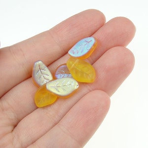 Topaz Leaf Beads 25 14mm x 9mm Czech Glass Leaves Warm Golden Amber AB Matte Frosted Iced Fall Beads Autumn Beads Golden Leaf Briolettes image 3