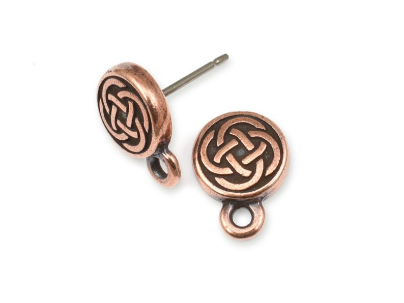 TierraCast Celtic Post Earring Findings Antique Copper Ear Posts Celtic Knotwork Stud Earrings for Jewelry Making P817 image 1