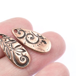 Antique Copper Charms TierraCast JARDIN TEARDROP Charms 10mm x 22mm Copper Pendant for Bohemian Jewelry Making Swirls and Vines Plants P1765 image 4