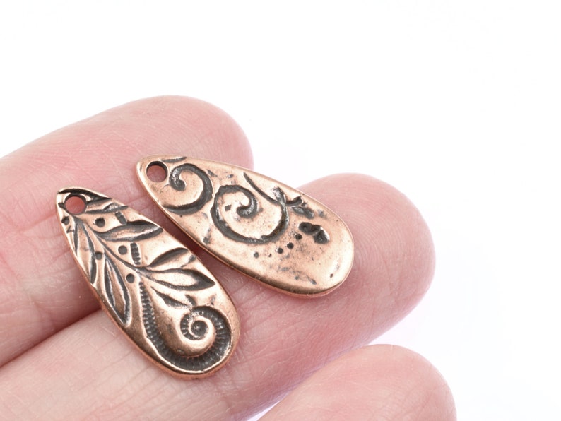Antique Copper Charms TierraCast JARDIN TEARDROP Charms 10mm x 22mm Copper Pendant for Bohemian Jewelry Making Swirls and Vines Plants P1765 image 4