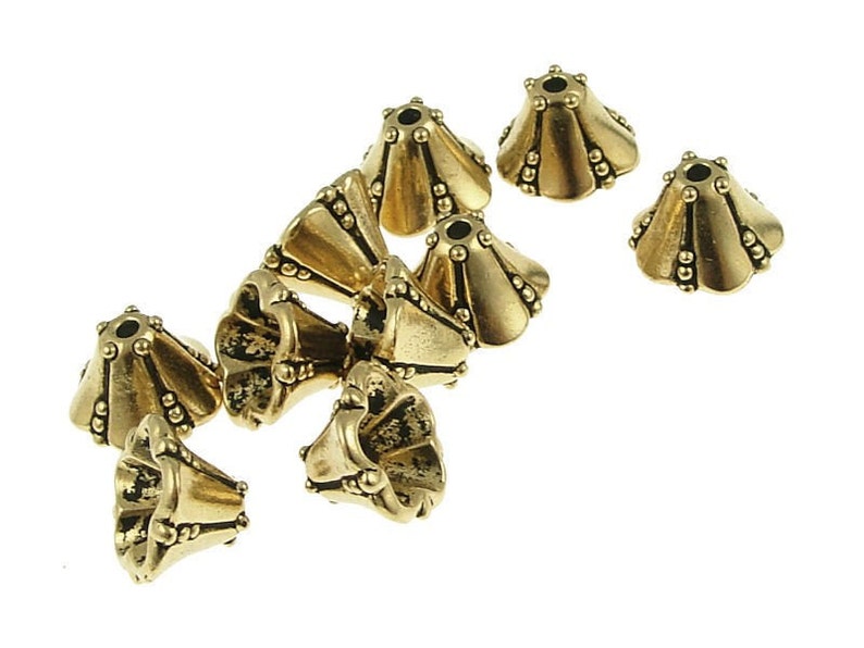 Gold Bead Caps Antique Gold Bellflower Medium Gold Beadcaps TierraCast Pewter Bell Flower Cones PC64