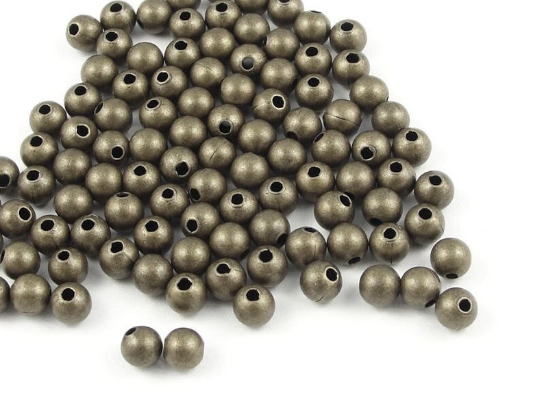 50 Brass Beads 4mm Round Beads Antique Brass Ball Beads Aged Solid Brass Antique Bronze Color Metal Beads FSAB9 image 1