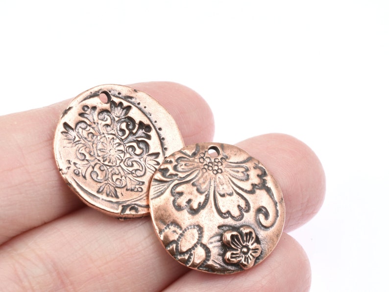 Antique Copper Pendant TierraCast Flora Pendant with Flowers for Boho Bohemian Jewelry 22mm Copper Charm P1772 image 3