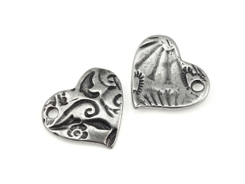 Heart Charms Dark Antique Silver Charms Silver Heart TierraCast AMOR CHARM for Romantic Jewelry Valentines Charms Bohemain Charms P1375 image 2