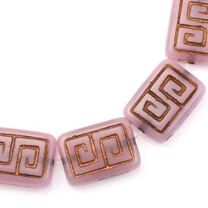 12 Pieces 13mm x 9mm Greek Key Rectangle Czech Glass Beads Pink Opaline with Dark Bronze Wash Light Pink Beads for Jewelry Making 186 image 7