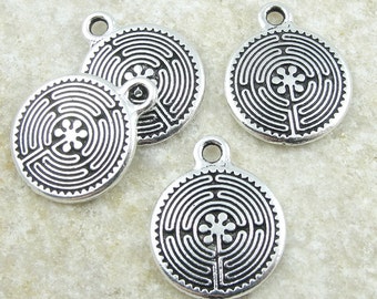 Labyrinth Charms - Antique Silver Charms - TierraCast Labyrinth Chartres Spiral Drops - Metaphysical Meditation Yoga Charms (P868)