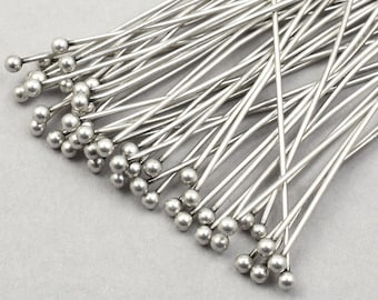 48+ Pieces of 2" 21 Gauge Ball Head Pin Findings - Dark ANTIQUE SILVER Ball Pins - Matte Silver Plated Ballpins Ball Headpins    #FB535