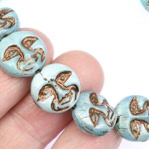 13mm Moon Face Beads Icy Blue Silk Opaque with Dark Bronze Wash Czech Glass Coin Beads by Ravens Journey Celestial Moon Beads 730 image 7