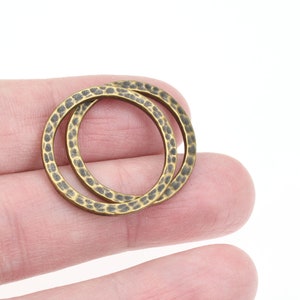 1 Textured Metal Rings Antique Brass Ring Link Pendants TierraCast Hammertone Large Hammered Hoop Charm Bronze PA43 image 3