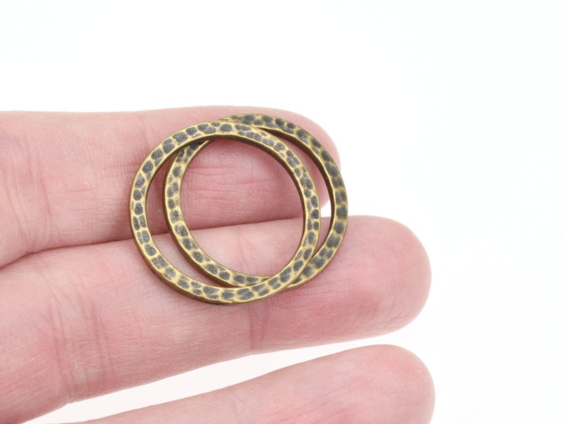 1 Textured Metal Rings Antique Brass Ring Link Pendants TierraCast Hammertone Large Hammered Hoop Charm Bronze PA43 image 3