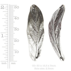 2 Antique Silver Leaf Link Double Hole Large Leaf Bracelet Link 3 Dimensional 50mm Centerpiece for Autumn Fall Jewelry image 2