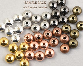 42 Piece Assortment Mix of 4.5mm Rondelle Beads - Donut Heishi Beads - Silver Gold Copper Gunmetal Brass Plated Spacer Sample Pack   #FB118
