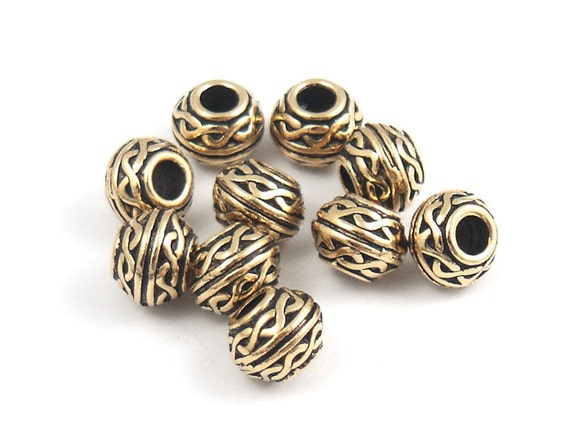 Celtic Beads 8mm Large Hole Gold Beads TierraCast Pewter Antique Gold Beads for Leather Knotwork Knot Work Metal Beads P398