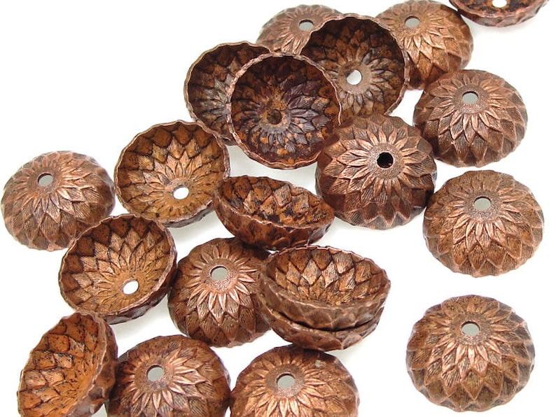 36 Acorn Caps Vintaj Artisan Copper 13mm Acorn Bead Caps Lightly Aged Antique Copper Acorn Beadcaps Fall Autumn Supplies Findings CBC0001 image 1