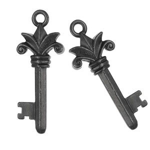 TierraCast FLEUR KEY Pendant Black Oxide Gunmetal Pendant Fleur de Lis Key Charms Gun Metal Charm Steampunk P944 image 1