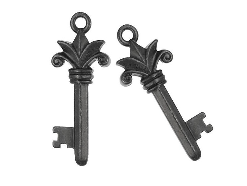 TierraCast FLEUR KEY Pendant Black Oxide Gunmetal Pendant Fleur de Lis Key Charms Gun Metal Charm Steampunk P944 image 1