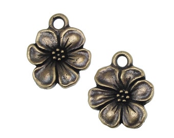 Bronze Charms - Flower Charms - TierraCast APPLE BLOSSOM Drops - Oxide Antique Brass Charms (P1132)