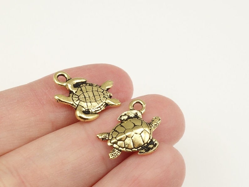 TierraCast Gold Charms 16mm x 17mm Antique Gold Sea Turtle Charms Beach Charms for Summer Jewelry P2328 image 2