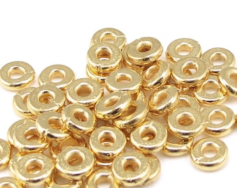 50 Gold Beads 5mm Kenyan Heishi Beads Bright Gold Spacer Beads TierraCast Pewter Metal Beads (PS179)