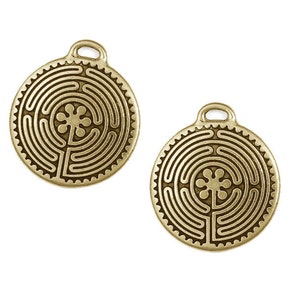 TierraCast Labyrinth Pendants Antique Gold Pendants Chartres Cathedral Design Uroboros Yoga Charms Mindfulness Meditation Jewelry P866 image 2