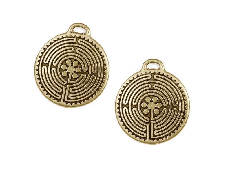 TierraCast Labyrinth Pendants Antique Gold Pendants Chartres Cathedral Design Uroboros Yoga Charms Mindfulness Meditation Jewelry P866 image 2