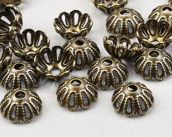 72 Pieces 6mm Filigree Bead Caps - Antique Brass Beadcaps - Medium Dark Bronze Color Plated Bead Caps for Jewelry Making (FB361)