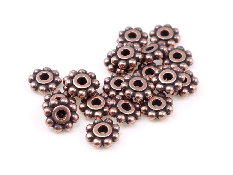 20 Antique Copper Beads 6mm Flat Daisy Spacer Beads Copper Bali Beads TierraCast 6mm Beaded Heishi Beads Tierra Cast Pewter Beads PS102 image 2