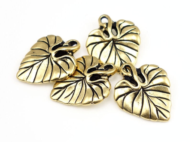 Gold Leaf Charm TierraCast VIOLET LEAF Drop Antique Gold Charms 20mm Gold Leaves Tierra Cast Pewter Autumn Beads Fall Charms P338 image 1