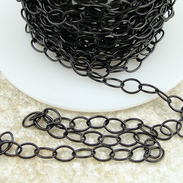 Black Chain - TierraCast Chain - Matte Black 5mm x 6mm Cable Chain - Medium Large Fine Link Jewelry Chain 20-0825-13