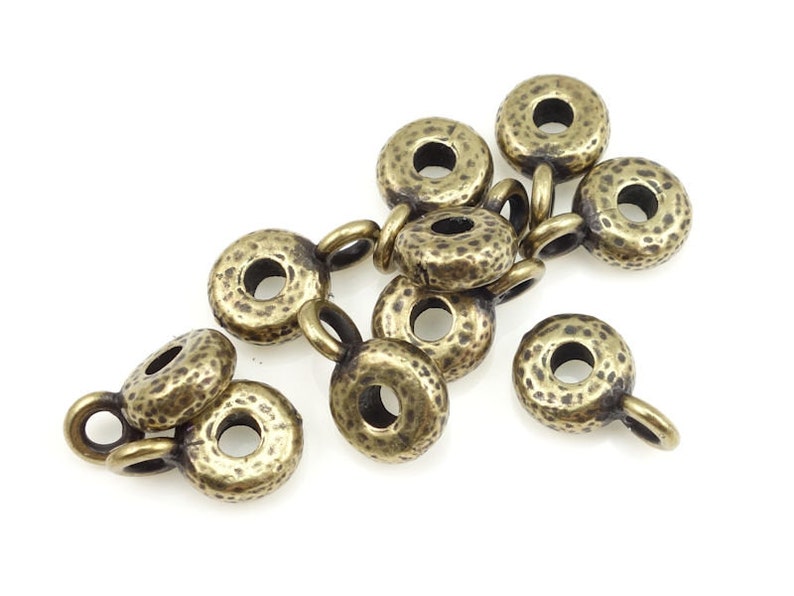 Spacer Bail Finding Antique Brass Bail Spacer TierraCast Spacer Hammered Bail w/ 2.5mm Hole Large Hole Beads for Leather Bronze P2463 image 2