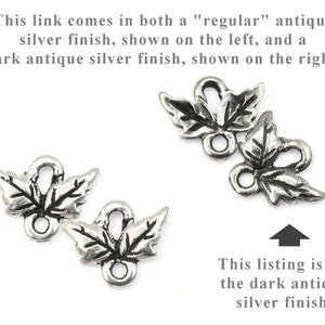 Dark Antique Silver Small Oak Leaf Links Double Leaf Connector Findings for Fall Jewelry Autumn Leaf Charms P2518 image 3