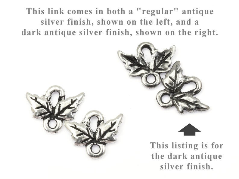 Dark Antique Silver Small Oak Leaf Links Double Leaf Connector Findings for Fall Jewelry Autumn Leaf Charms P2518 image 3