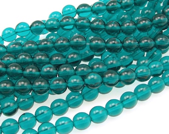 50 VIRIDIAN 6mm Beads Czech Glass Beads - Peacock Blue Indicolite Deep Teal Dark Teal Beads - 6mm Round Pressed Glass Druks