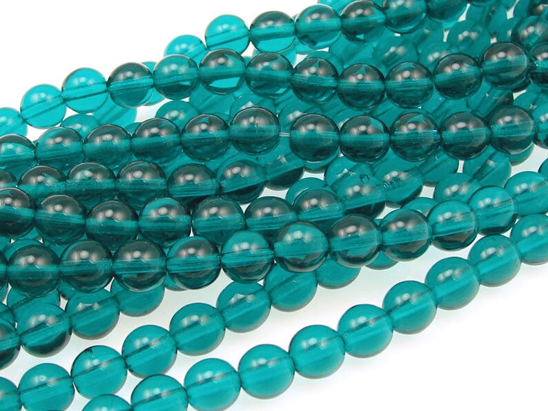 50 VIRIDIAN 6mm Beads Czech Glass Beads Peacock Blue Indicolite Deep Teal Dark Teal Beads 6mm Round Pressed Glass Druks image 1