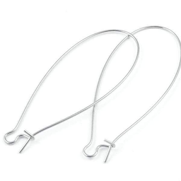24 Tall Silver 2" Kidney Wire Earring Findings - Silver Plated Ear Findings - Large Dramatic Earring Wire Hooks - Silver Findings (FS23)