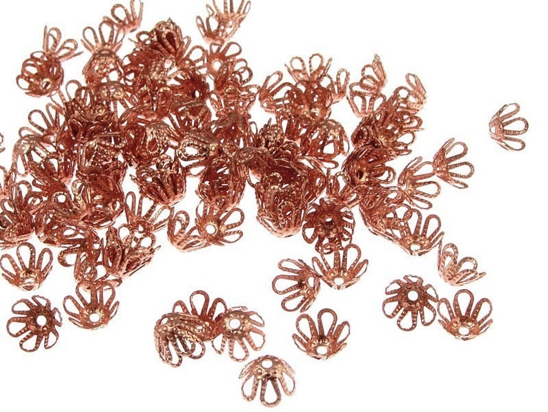 144 Copper Bead Cap Solid Copper Beadcaps 6mm Beadcaps 6.5mm Filigree Caps Bright Copper Jewelry Supplies Copper Findings FSC4 image 1