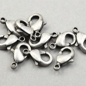 10 Pieces of 10mm Dark ANTIQUE SILVER Lobster Clasps Findings - Matte Silver Plated Small Lobster Claw Findings - Necklace Clasp   #FB620