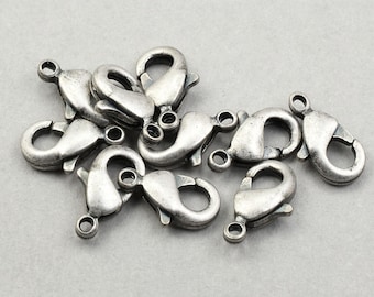 10 Pieces of 10mm Dark ANTIQUE SILVER Lobster Clasps Findings - Matte Silver Plated Small Lobster Claw Findings - Necklace Clasp   #FB620