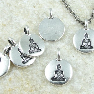 Tiny Sitting Buddha Pendant 12mm TierraCast Buddha Charm Antique Silver Charm Yoga Charms for Meditation Mindfulness Jewelry Buddhist P1224